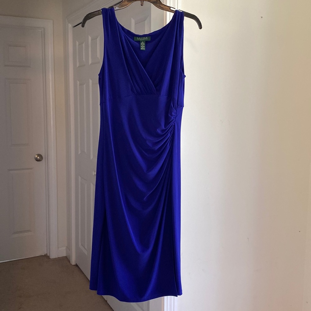 Ralph Lauren Sleeveless Ruched V Neck Dress